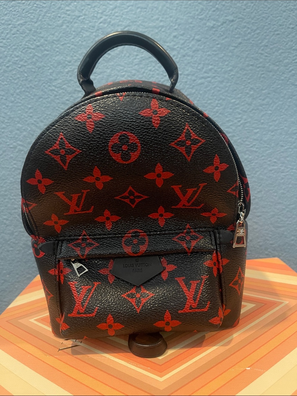 Louis Vuitton Palm Spring Black and Red Monogram Mini Backpack